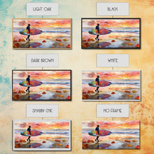 Carregar imagem no visualizador da galeria, Autumn Surfing Sunset Canvas Print | Fall Surf Art Gift | Seasonal Wall Art Decor | Gift Idea | Beach Decor Fall Theme | Framed Canvas Print
