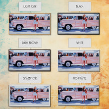 Load image into Gallery viewer, Cute Cowgirl and Her Pink Truck, Framed Canvas Print, Retro Pink Fall Decor, Wall Art Fall Home Decor, Ideal Gift Idea Rustic Seasonal Decor
