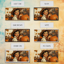 Load image into Gallery viewer, Cowgirl In A Pumpkin Patch, Framed Canvas Print, Retro Style Fall or Thanksgiving Wall Art, Farmhouse Decor, Christmas Wall Decor Gift
