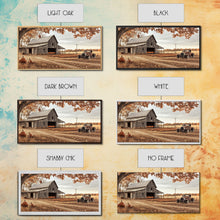 Cargar imagen en el visor de la galería, Farmhouse Autumn Decor Framed Canvas Print with Rustic Truck and Barn, Fall Country Art Wall Decor, Pumpkin Harvest Gift Idea Seasonal Decor
