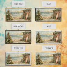 Load image into Gallery viewer, Christmas Tree Beside Rustic Beach House Coastal Holiday Scene Framed Canvas Print, Beach Christmas Wall Art And Decor
