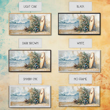 Cargar imagen en el visor de la galería, Coastal Christmas Scene Surfboards Christmas Tree Framed Canvas Print, Beach Holiday Decor Wall Art With Surfing Theme
