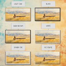 Load image into Gallery viewer, Cowboy On Snowy Path Framed Canvas Print Tall Art Winter Wonderland Western Christmas Decor Rustic Winter Wall Art Gift Cowboy Holiday Gift
