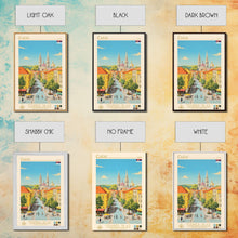 Carregar imagem no visualizador da galeria, Čačak Serbia Travel Poster Framed Canvas Print, Midcentury Modern Art, Pop Art Wall Decor, Living Room Art, Scenic Wall Art
