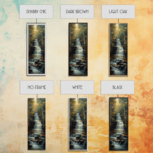 Load image into Gallery viewer, Beautiful Stream Cascading Waterfalls In The Forest at Golden Hour, Framed Canvas Print, Boho Style Landscape Painting Print
