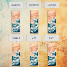 Load image into Gallery viewer, Majestic Wave, Peach Sky, Japanese Art, Skinny Art, Tall Art, Framed Canvas Print, Ukiyo-e Style
