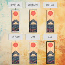 Load image into Gallery viewer, Mount Fuji Under a Red Sun Skinny Art Ukiyo-e Tall Framed Canvas Print Inspired by Japanese Landscape
