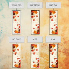 Load image into Gallery viewer, Skinny Art Autumn Leaves In Japanese Style Wood Block Print Warm Red And Orange Tones On Framed Canvas Print, Tall Art Ukiyo-e
