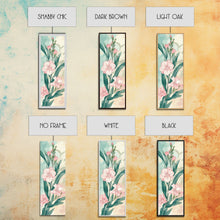 Load image into Gallery viewer, Skinny Art Pink Oleander Flowers In Japanese Style Wood Block Print Elegant Pastel Hues On Framed Canvas Print, Tall Art Ukiyo-e
