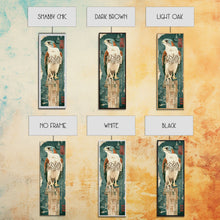 Load image into Gallery viewer, Majestic Hawk Perched On Weathered Stump Textured Background Skinny Art Tall Art Framed Canvas Print Japanese Style Art Ukiyo-e Art Wood Block Print
