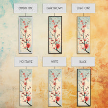 Load image into Gallery viewer, Peach Blossoms On Branch With Soft Pastel Background Tall Art Skinny Art Framed Canvas Print Japanese Style Art Ukiyo-e Wood Block Print
