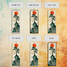 Load image into Gallery viewer, Bonsai Tree Mountain Red Sun Japanese Tall Wall Art Skinny Framed Canvas Print Ukiyo-e Style
