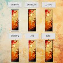 Load image into Gallery viewer, Dramatic Red Autumn Leaves Against Golden Sky Depicted Japanese Style Tall Framed Canvas Print Seasonal Wall Art
