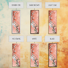 Load image into Gallery viewer, Skinny Art Tall Art Cherry Blossoms Wood Block Print Japanese Style Art With Delicate Branches On Soft Pink Background Framed Canvas Print
