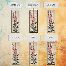 Load image into Gallery viewer, Skinny Art Tall Art Foxglove Flowers Wood Block Print Japanese Style Art Vertical Composition Framed Canvas Print
