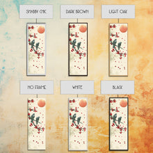 Load image into Gallery viewer, Two Pigeons On Branch With Red Leaves Skinny Art Wood Block Print Japanese Style Art Framed Canvas Print Tall Art Ukiyo-e Art
