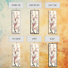 Load image into Gallery viewer, Delicate Plum Blossoms Skinny Art Tall Art Japanese Ukiyo-e Inspired Botanical Framed Canvas Print for Sophisticated Interiors
