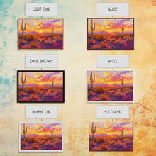 Load image into Gallery viewer, Desert Cactus Sunset Painting Framed Canvas Print, Western Decor, Southwest Wall Art, Arizona Painting, Landscape Painting, Farmhouse Decor
