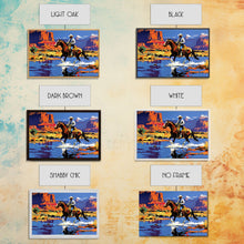 Load image into Gallery viewer, Crossing The Colorado River, Framed Canvas Print, Kitsch Western Wall Art, Colorful Western Painting Original Artwork, Pop Art Painting
