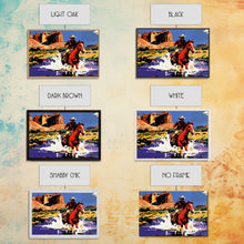 Load image into Gallery viewer, Crossing The Colorado River, Framed Canvas Print, Kitsch Western Wall Art, Colorful Western Painting Original Artwork, Pop Art Painting

