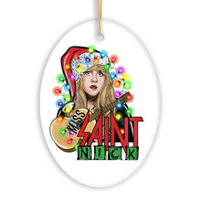 Cargar imagen en el visor de la galería, Iconic Miss Saint Nick Bohemian Christmas Ornament, Poetic Guitarist Feminine Rock Theme
