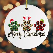Cargar imagen en el visor de la galería, Cat Paw Plaid Prints Merry Christmas Ornament
