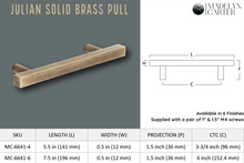 Load image into Gallery viewer, Julian Solid Brass Drawer Pull - 6 Inch Centers
