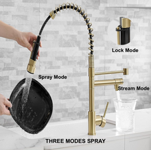 Carregar imagem no visualizador da galeria, VIDEC KW-21CG Smart Kitchen Faucet, 3 Modes Pull Down Sprayer, Smart LED for Water Temperature Control, Ceramic Valve, 360-Degree Rotation, 1 or 3 Hole Deck Plate. ( Champagne Gold).
