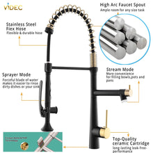 Load image into Gallery viewer, VIDEC KW-05RK Smart Kitchen Faucet, 3 Modes Pull Down Sprayer, LED Temperature Control, Ceramic Valve, 360-Degree Rotation, 1 or 3 Hole Deck Plate.
