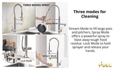 Load image into Gallery viewer, VIDEC KW-05SN Smart Kitchen Faucet, 3 Modes Pull Down Sprayer, LED Temperature Control, Ceramic Valve, 360-Degree Rotation, 1 or 3 Hole Deck Plate.
