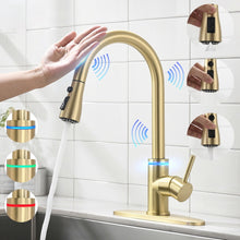 Load image into Gallery viewer, VIDEC KW-70J Smart Touch On Kitchen Faucet, 3 Modes Pull Down Sprayer, Smart Touch Sensor Activated, LED Temperature Control, Auto ON/Off, Ceramic Valve, 360-Degree Rotation, 1 or 3 Hole Deck Plate.
