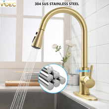 Load image into Gallery viewer, VIDEC KW-70J Smart Touch On Kitchen Faucet, 3 Modes Pull Down Sprayer, Smart Touch Sensor Activated, LED Temperature Control, Auto ON/Off, Ceramic Valve, 360-Degree Rotation, 1 or 3 Hole Deck Plate.
