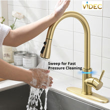 Load image into Gallery viewer, VIDEC KW-70J Smart Touch On Kitchen Faucet, 3 Modes Pull Down Sprayer, Smart Touch Sensor Activated, LED Temperature Control, Auto ON/Off, Ceramic Valve, 360-Degree Rotation, 1 or 3 Hole Deck Plate.
