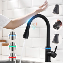 Carregar imagem no visualizador da galeria, VIDEC KW-70R Smart Touch On Kitchen Faucet, 3 Modes Pull Down Sprayer, Smart Touch Sensor Activated, LED Temperature Control, Hands-Free Auto ON/OFF, Ceramic Valve, 360-Degree Rotation, 1 or 3 hole deck Plate.
