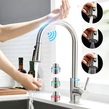 Load image into Gallery viewer, VIDEC KW-70SN Smart Touch On Kitchen Faucet, 3 Modes Pull Down Sprayer, Smart Touch Sensor Activated, LED Temperature Control, Auto ON/Off, Ceramic Valve, 360-Degree Rotation, 1 or 3 Hole Deck Plate.
