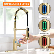 Carregar imagem no visualizador da galeria, VIDEC KW-79J  Smart Touch-less Kitchen Faucet, 3 Modes Pull Down Sprayer, Smart Motion Sensor Activated, LED Temperature Control, Auto ON/Off, Ceramic Valve, 360-Degree Rotation, 1 or 3 Hole Deck Plate.
