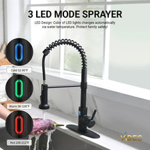 Load image into Gallery viewer, VIDEC KW-79R Smart Touch-less Kitchen Faucet, 3 Modes Pull Down Sprayer, Smart Motion Sensor Activated, LED Temperature Control, Auto ON/Off, Ceramic Valve, 360-Degree Rotation,1 or 3 Hole Deck Plate.
