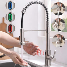 Cargar imagen en el visor de la galería, VIDEC KW-79SN Smart Touchless Kitchen Faucet, 3 Modes Pull Down Sprayer, Smart Motion Sensor Activated, LED Temperature Control, Auto ON/Off, Ceramic Valve, 360-Degree Rotation, 1 or 3 Hole Deck Plate.
