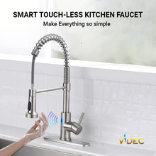 Cargar imagen en el visor de la galería, VIDEC KW-79SN Smart Touchless Kitchen Faucet, 3 Modes Pull Down Sprayer, Smart Motion Sensor Activated, LED Temperature Control, Auto ON/Off, Ceramic Valve, 360-Degree Rotation, 1 or 3 Hole Deck Plate.
