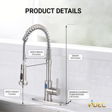 Cargar imagen en el visor de la galería, VIDEC KW-79SN Smart Touchless Kitchen Faucet, 3 Modes Pull Down Sprayer, Smart Motion Sensor Activated, LED Temperature Control, Auto ON/Off, Ceramic Valve, 360-Degree Rotation, 1 or 3 Hole Deck Plate.
