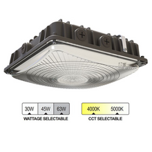 Cargar imagen en el visor de la galería, High-Performance LED Canopy Light: 63W/45W/30W, 5000K/4000K, 135 LM/Watt, 0-10V Dimmable, 120-277V- Illuminate with Efficiency
