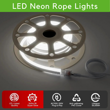 Cargar imagen en el visor de la galería, Super Bright 110V LED Neon Rope Light - 6.5W/Meter, 6300K Cool White and 226 LM/Meter - Energy Efficient Commercial LED Neon Rope Light
