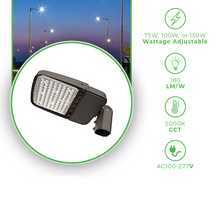 Cargar imagen en el visor de la galería, LED Shoebox Light - 150 Watt Tunable , 100-277V AC, 5000K, Streamlined Brown Finish, Dusk to Down Photocell, 1-10V Dim, Slip Fitter Mount
