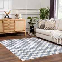 Carregar imagem no visualizador da galeria, Brone Blue Checkered Washable Rug
