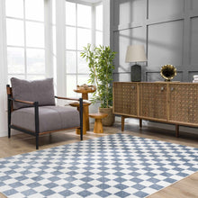 Carregar imagem no visualizador da galeria, Brone Blue Checkered Washable Rug
