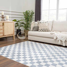 Carregar imagem no visualizador da galeria, Brone Blue Checkered Washable Rug
