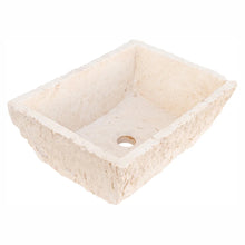 Load image into Gallery viewer, Troia Light Rustic Travertine Rectangular Above Vanity Bathroom Sink Hand Chiseled Exterior
