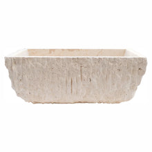 Load image into Gallery viewer, Troia Light Rustic Travertine Rectangular Above Vanity Bathroom Sink Hand Chiseled Exterior
