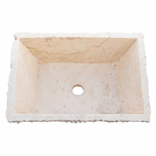 Load image into Gallery viewer, Troia Light Rustic Travertine Rectangular Above Vanity Bathroom Sink Hand Chiseled Exterior
