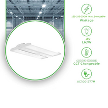 Load image into Gallery viewer, 2.6ft LED Linear High Bay Light - 200-230-270W Selectable, CCT 4000K-5000K Selectable, 23444-28094 Lumens, UL and DLC Listed
